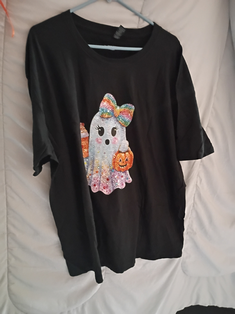 Women's  Halloween Ghost Costume Tee with Rainbow Bow